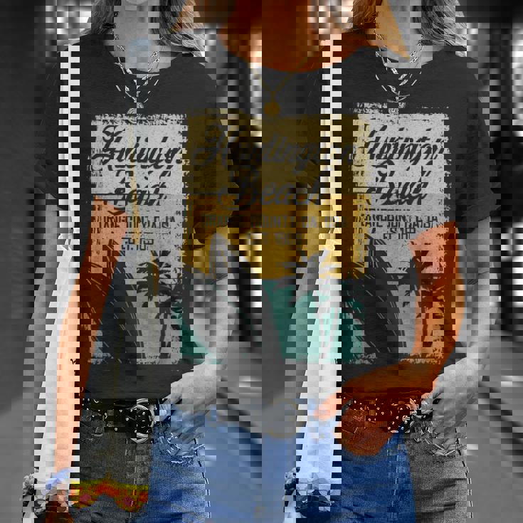 Huntington Beachurf City California アンティーク調サーフィン Tシャツ 彼女への贈り物