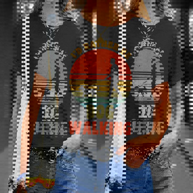 I'd Rather Be Dog Walking レトロ ラブドッグウォーカー Tシャツ 彼女への贈り物