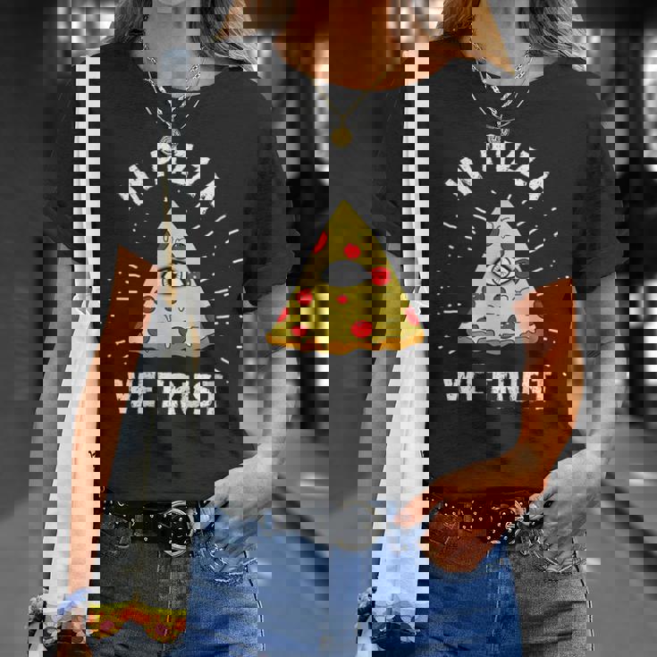 In Pizza We Trust Alleeing Eye Illuminati Faith Tシャツ 彼女への贈り物