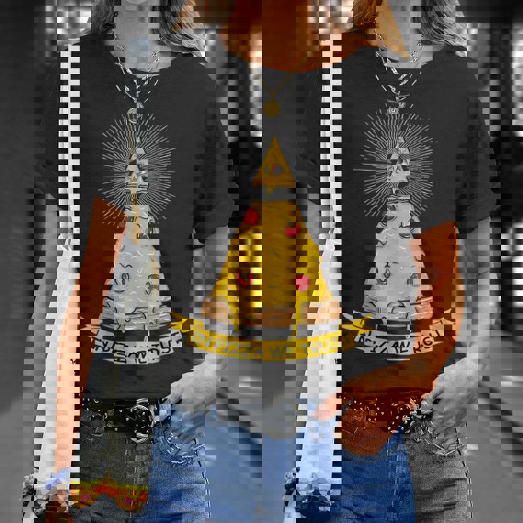 In Pizza We Trust イルミナティピザ Tシャツ 彼女への贈り物