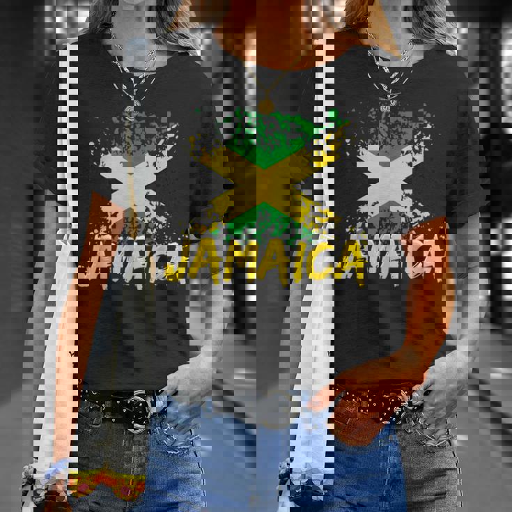 Jamaica Retro Vintage Watercolors Sport Jamaican Flag T-Shirt Gifts for Her