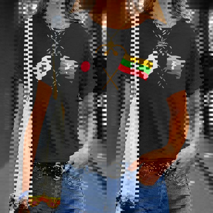 Japanese Flag Myanmar Flag ミャンマー遺産 ミャンマーのルーツ 日本の国旗 ミャンマーの国旗 Tシャツ 彼女への贈り物