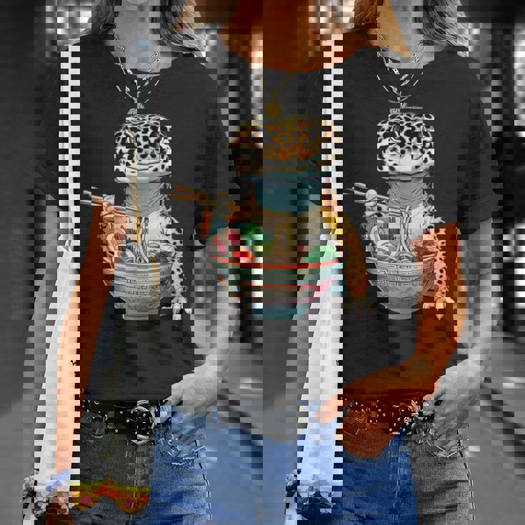 Japanese Kawaii Ramen Reptile Leopard Gecko ヒョウモントカゲモドキ Tシャツ 彼女への贈り物