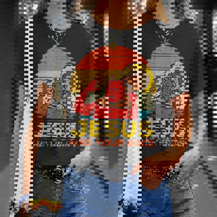 Jesus Has Your Back 柔術 レトロ クリスチャン Tシャツ 彼女への贈り物