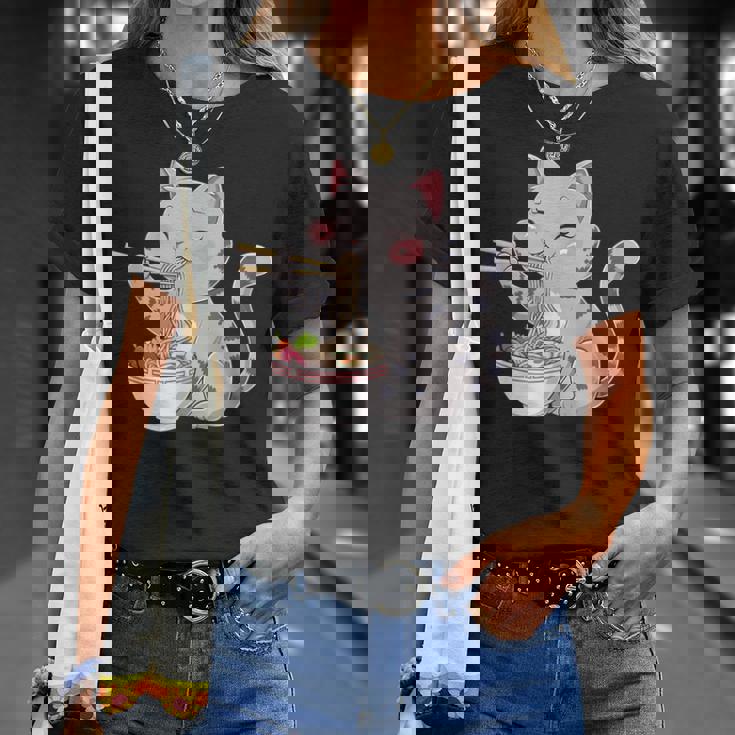 Kawaii Ramen Cat Neko Cute Anime Noodle Lover Tシャツ 彼女への贈り物