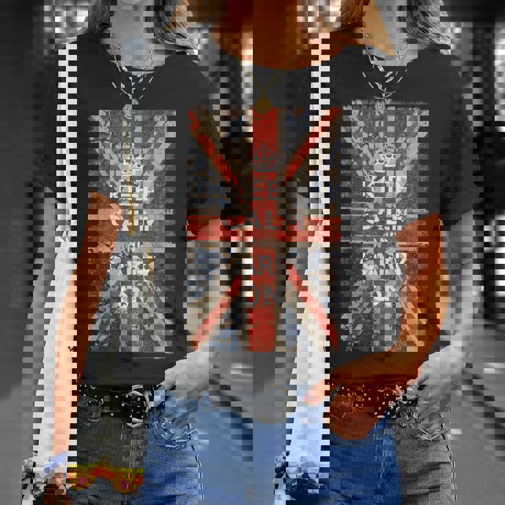 Keep Calm And Carry On Uk Flag Tシャツ 彼女への贈り物