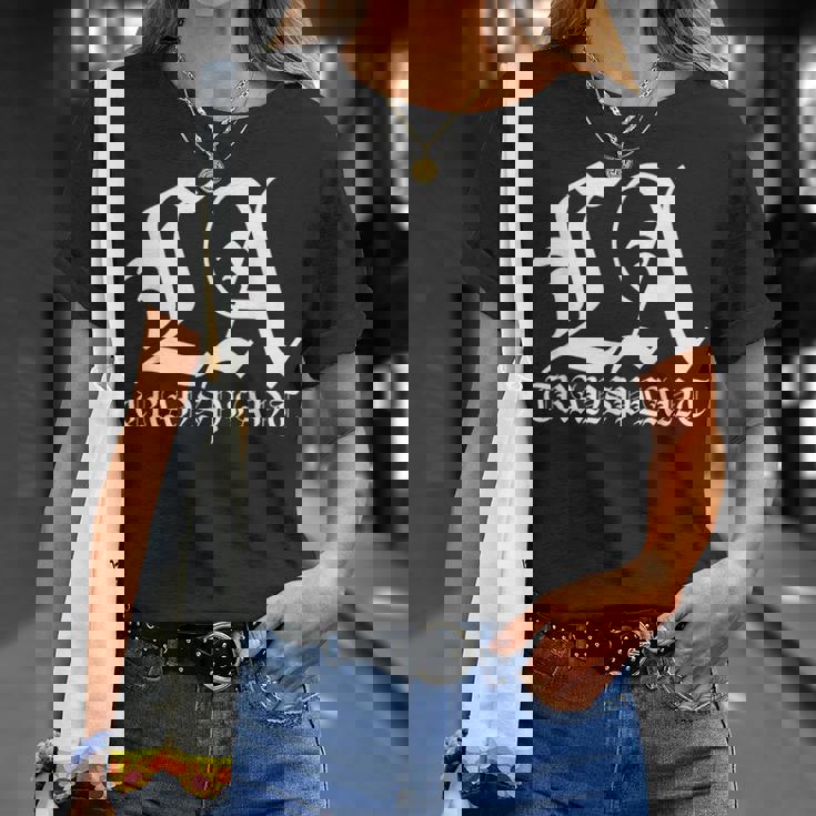 La Transplant ホワイト オールド イングリッシュグラフィック Tシャツ 彼女への贈り物