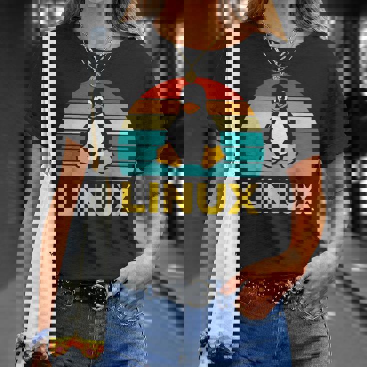 Linux レトロ ヴィンテージ ペンギン オタク ペンギン オペレーティング システム オタク Tシャツ 彼女への贈り物