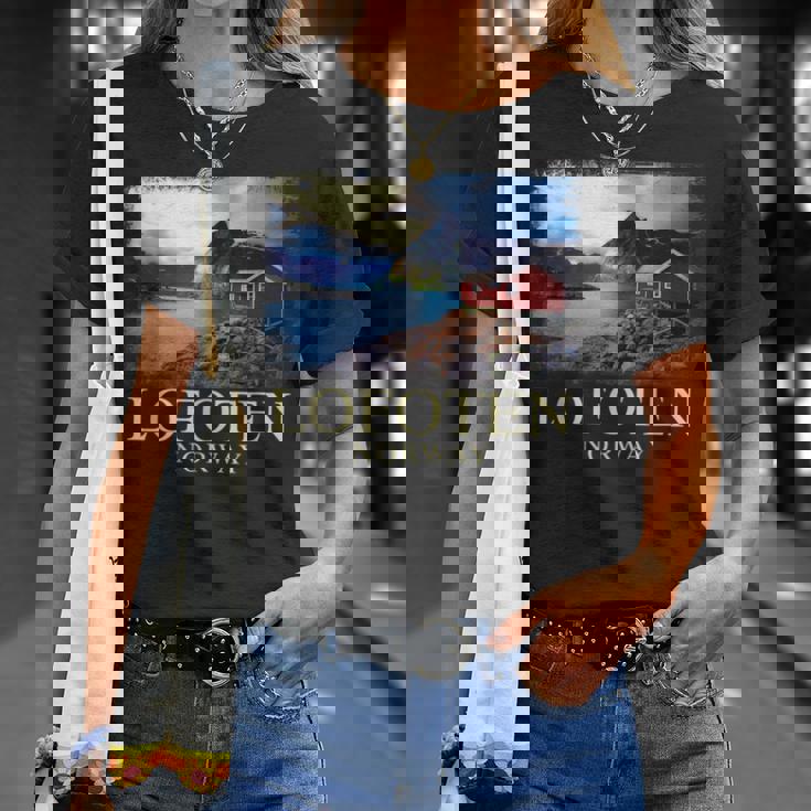 Lofoten ノルウェー キャビン ノルディック フィヨルド ベルゲン オーロラ Tシャツ 彼女への贈り物