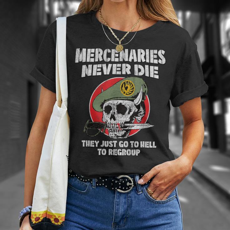 Los Mercenarios Nunca Muerenoloe Reagrupan Calavera Retro Militar Camiseta unisex Regalos para ella