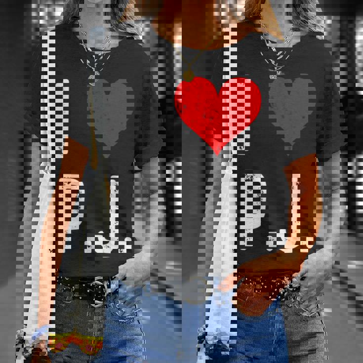I Love Pj PJ ハート アンティーク調 長袖tシャツ Tシャツ 彼女への贈り物