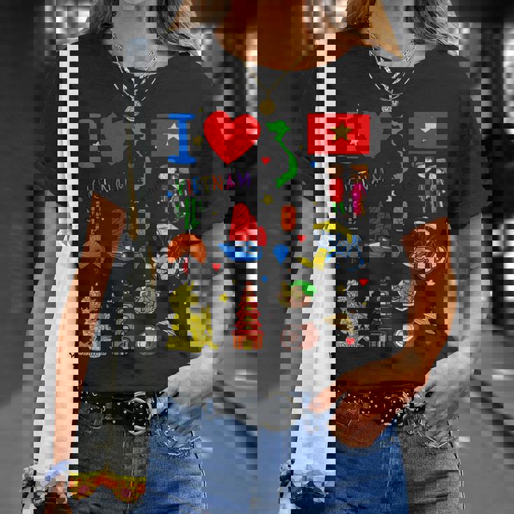 I Loveietnam手描き ベトナムのランドマーク、旗、地図 Tシャツ 彼女への贈り物