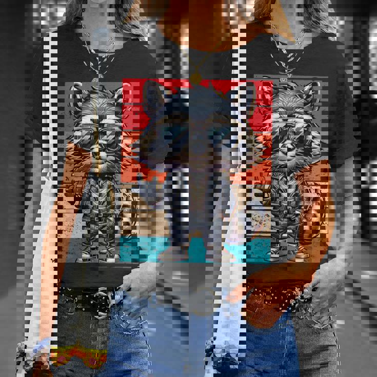 Mapache Retro Rock Música Hombres Niños Es Divertido Mapacheintage Camiseta unisex Regalos para ella