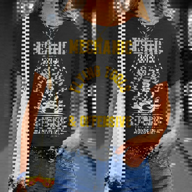 Mechanic Caution Flying Tools 自動車整備士 Tシャツ 彼女への贈り物