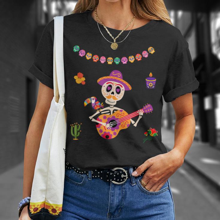 Mignon Dia De Los Muertos Guitare Mexicainequelette Enucre Pour Enfants T-Shirt Cadeaux pour elle