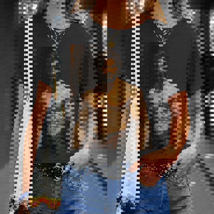 Muscle Man Bodybuilder Gay Daddy Classic Oil Paintingtyle Tシャツ 彼女への贈り物