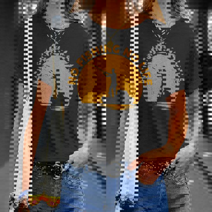 No Fishing No Life 釣り フィッシング ロゴ プリント Tシャツ 彼女への贈り物