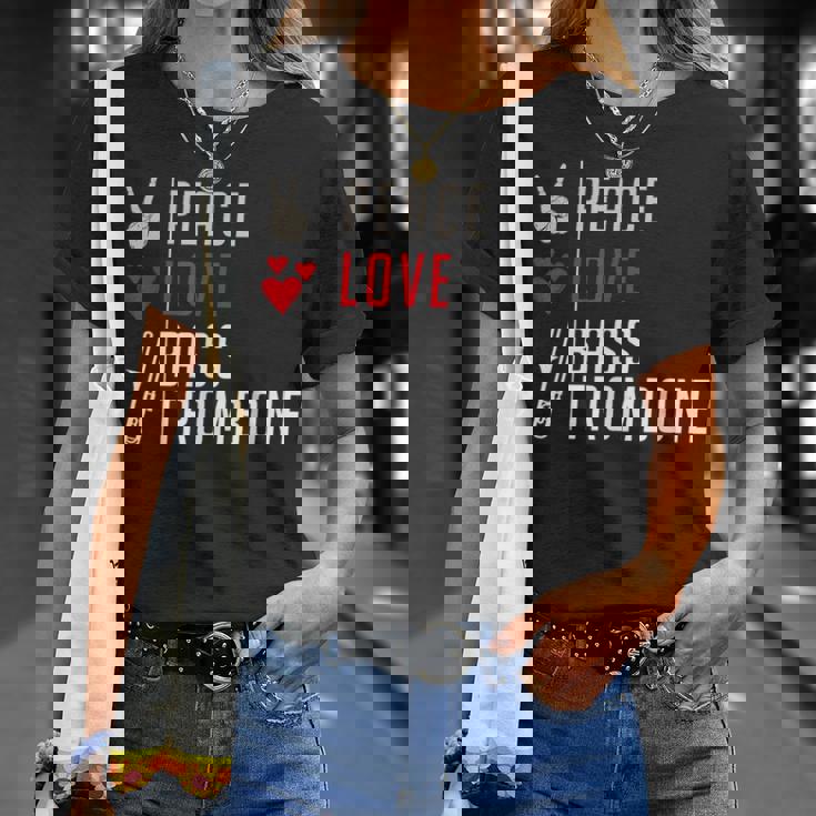 Peace Love Bass トロンボーン楽器 バス トロンボーン奏者 Tシャツ 彼女への贈り物