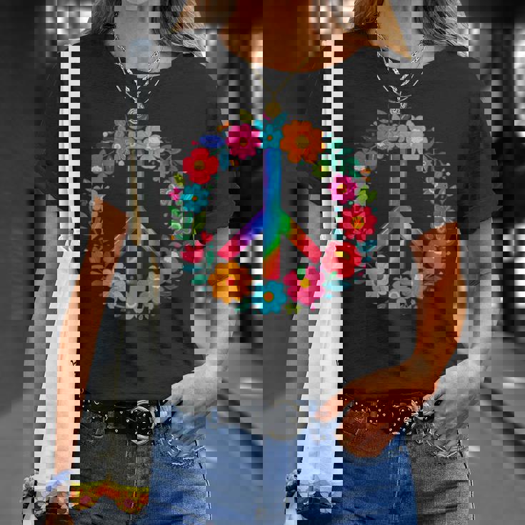 Peace Love Flower Power レトロ ヒッピー コスチューム タイダイ 60年代 70年代 Tシャツ 彼女への贈り物