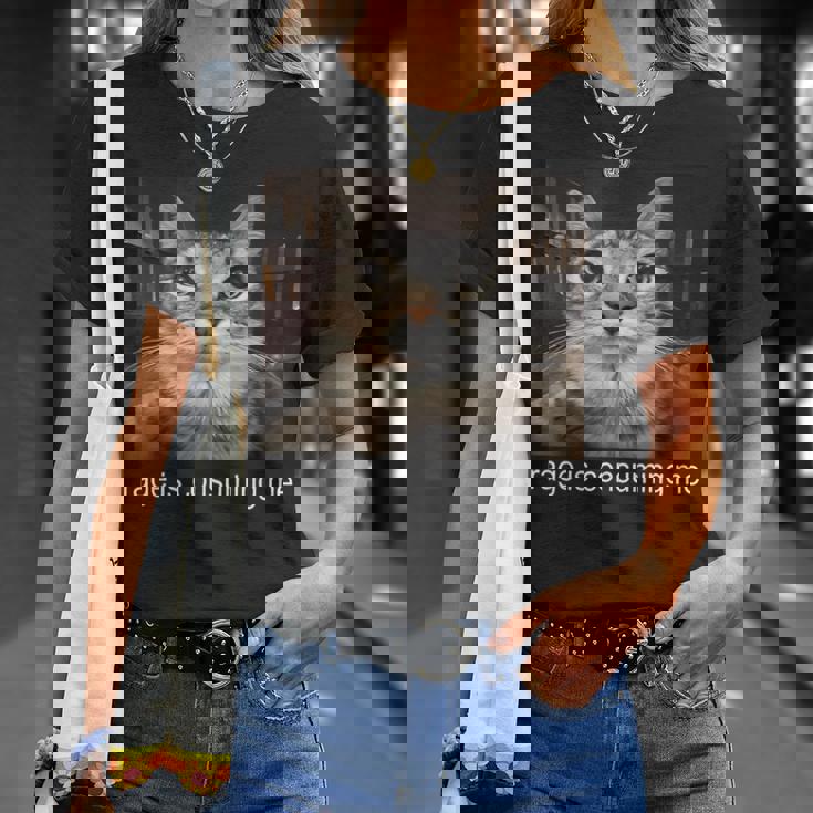 Rage Is Consuming Me 愚かな凝視猫ミーム Tシャツ 彼女への贈り物