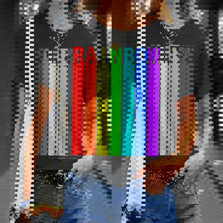 Rainbow レインボー《虹 カラー》【デザインアート】文字 7色 カラフル Tシャツ 彼女への贈り物