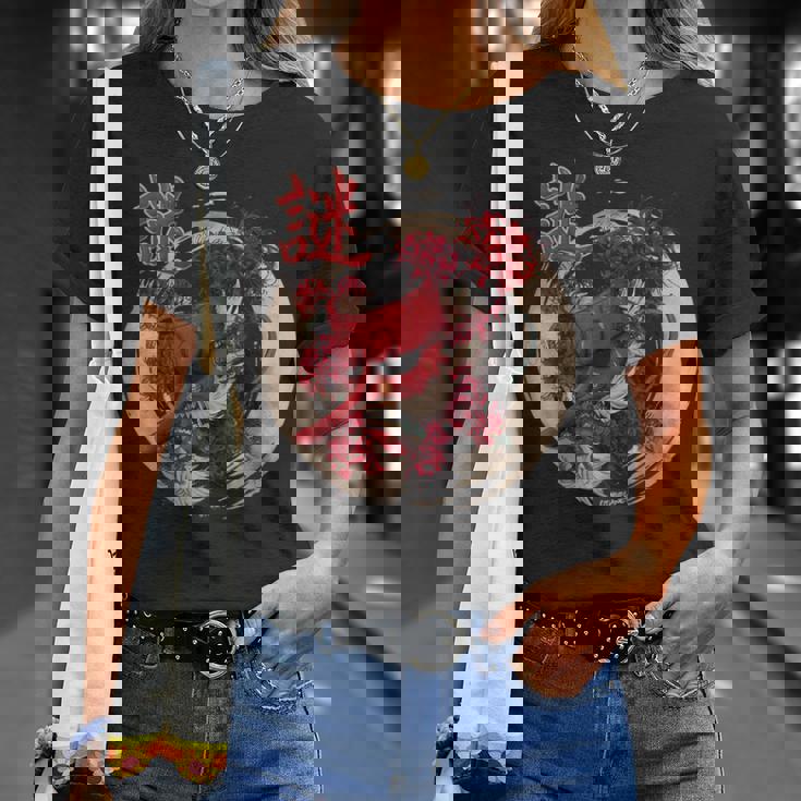 Redpider Lily の 彼岸花 または ヒガンバナ と 日本の天狗の面 の グラフィック Tシャツ 彼女への贈り物