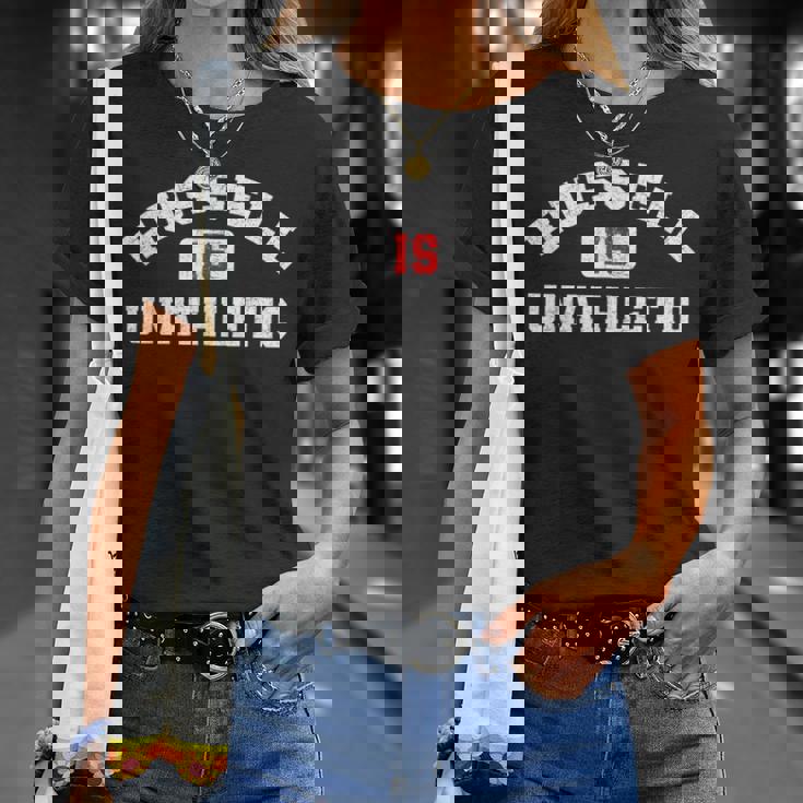 Russell Is Unathletic ユーモラスなアスリート プットダウン Tシャツ 彼女への贈り物