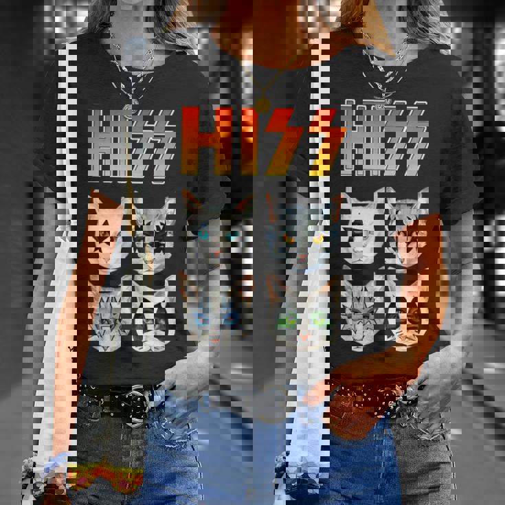 Hiss 猫 子猫 ニャー ロッカー パロディ バンド 面白い 猫好き Tシャツ 彼女への贈り物