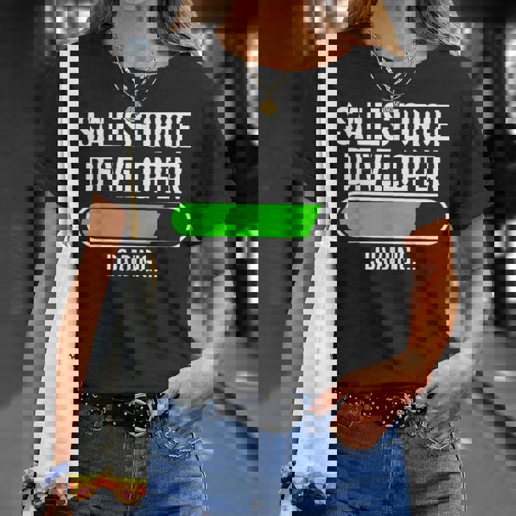 Salesforce開発者 卒業 卒業生 新しい仕事を読み込んでいます Tシャツ 彼女への贈り物