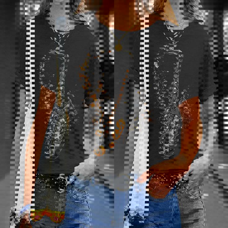 Saxofón Música Abstracto Gráfico Instrumento Motivoaxofón Camiseta unisex Regalos para ella