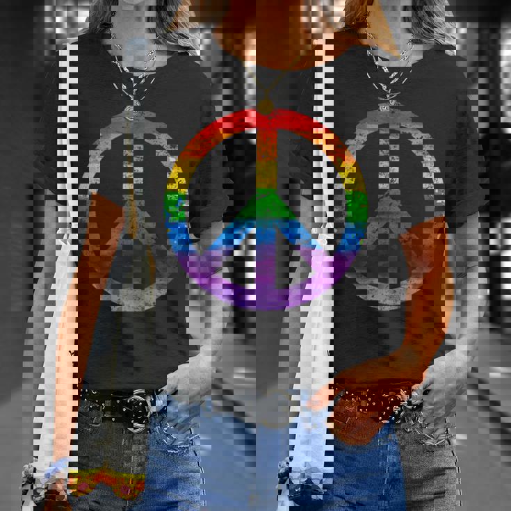 Simbolo Paz Hippie Bandera Lgbt Arcoiris Lesbian Gay Pride Camiseta unisex Regalos para ella