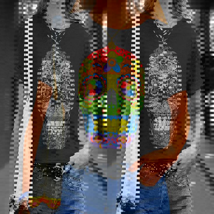 Sugarkull Lgbt Gay Pride Rainbow Flag Day Of The Dead Tシャツ 彼女への贈り物