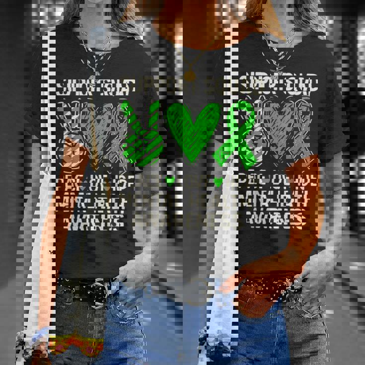 Support Squad Mental Health Awareness Groovy Green Ribbon T-Shirt Gifts for Her