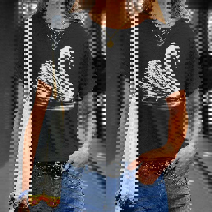 Swan Dad Mom Lover モノクロ 白鳥 Tシャツ 彼女への贈り物