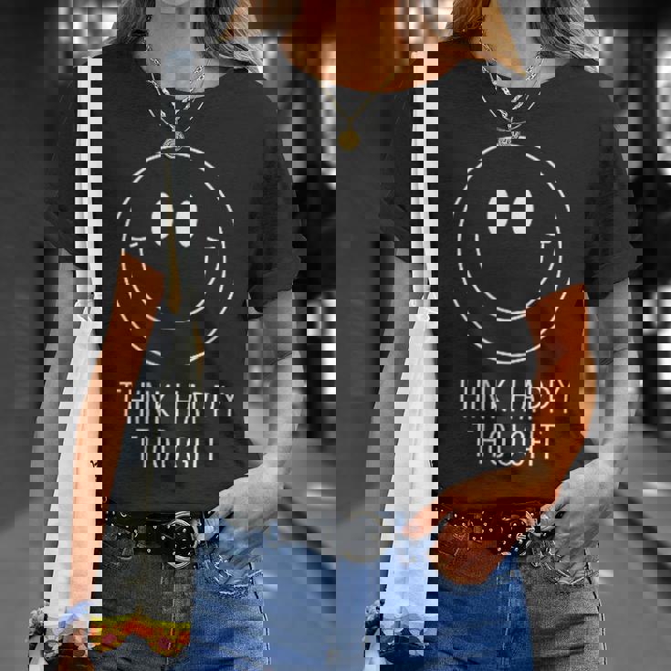 Think Happy Thoughtmile Face モチベーションを高める引用句 スマイル Tシャツ 彼女への贈り物