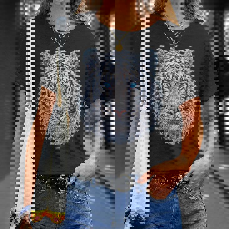 Tiger Lover 青い目の動物 ホワイトタイガー Tシャツ 彼女への贈り物