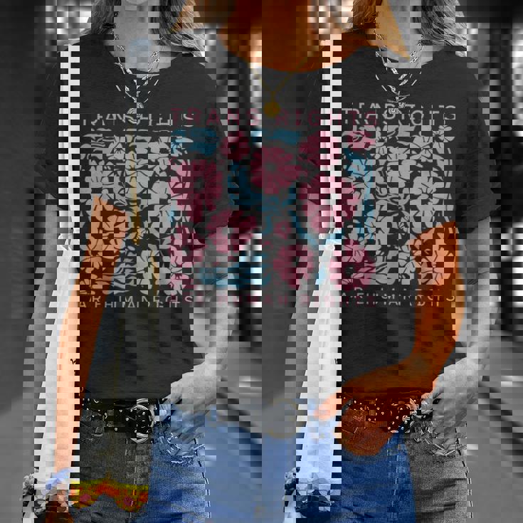 Trans Rights Are Human Rights Floral Lgbtq Pride Transgender T-Shirt Gifts for Her