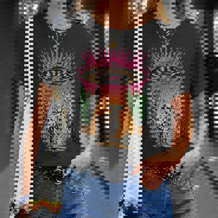 Ufo 牛 誘拐 面白い ヴィンテージ レトロ エイリアン 超常現象 Tシャツ 彼女への贈り物