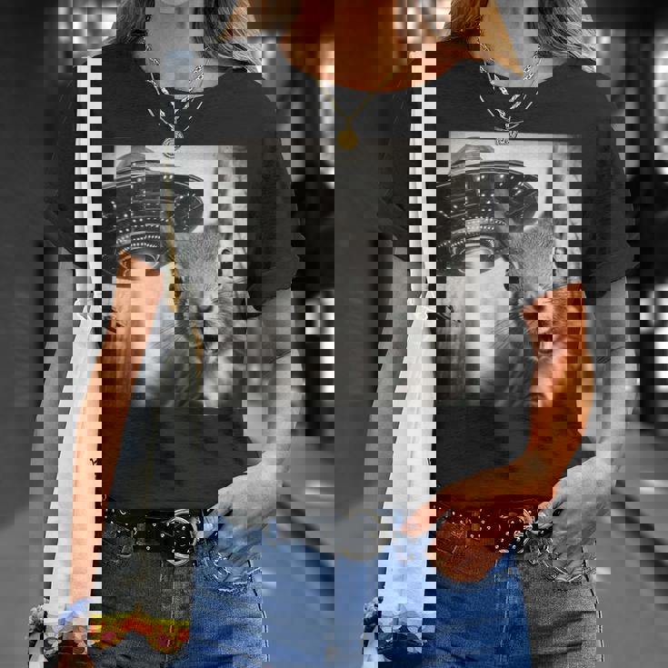 Ufoとリス自撮り面白いリス愛好家 Tシャツ 彼女への贈り物