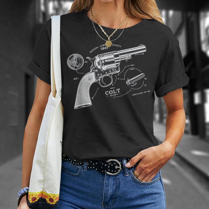 Vintage Patent Print 1839 Revolver Western Gun Camiseta unisex Regalos para ella