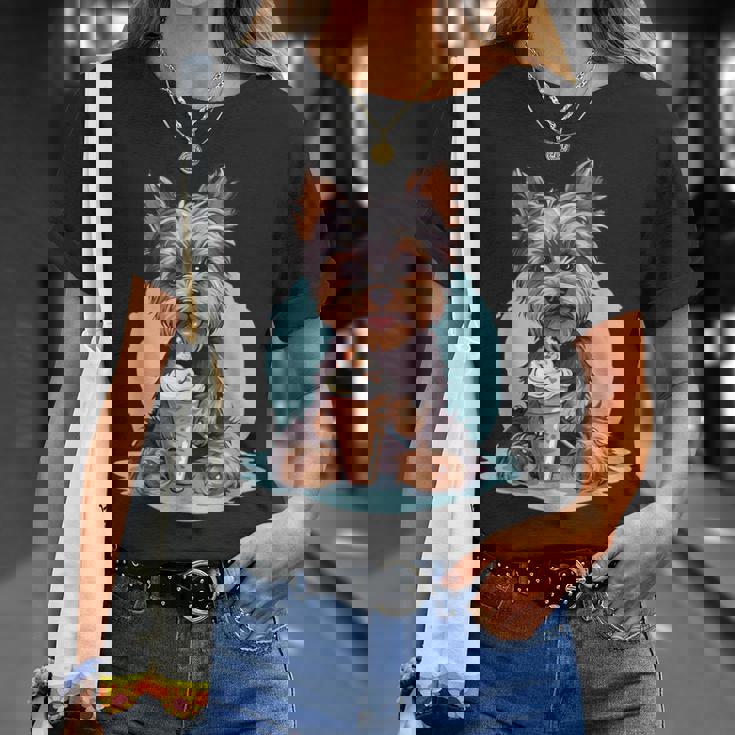 Yorkie Dog アニメ アイスクリームを食べる 夏 かわいい Tシャツ 彼女への贈り物