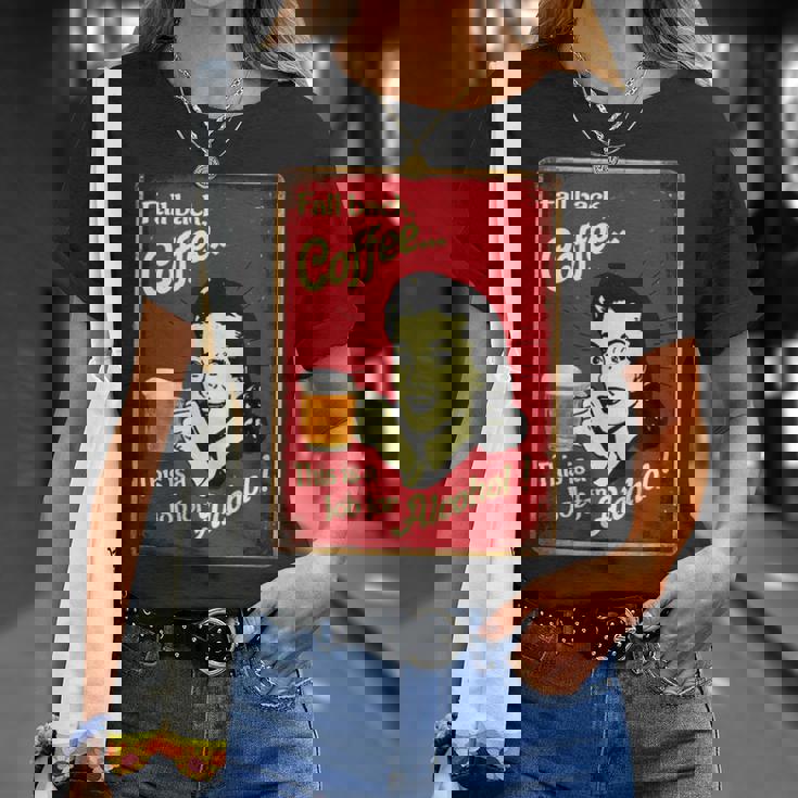 「Fall Back、Coffeeこれはアルコールの仕事だ」 おもしろプリント Tシャツ 彼女への贈り物