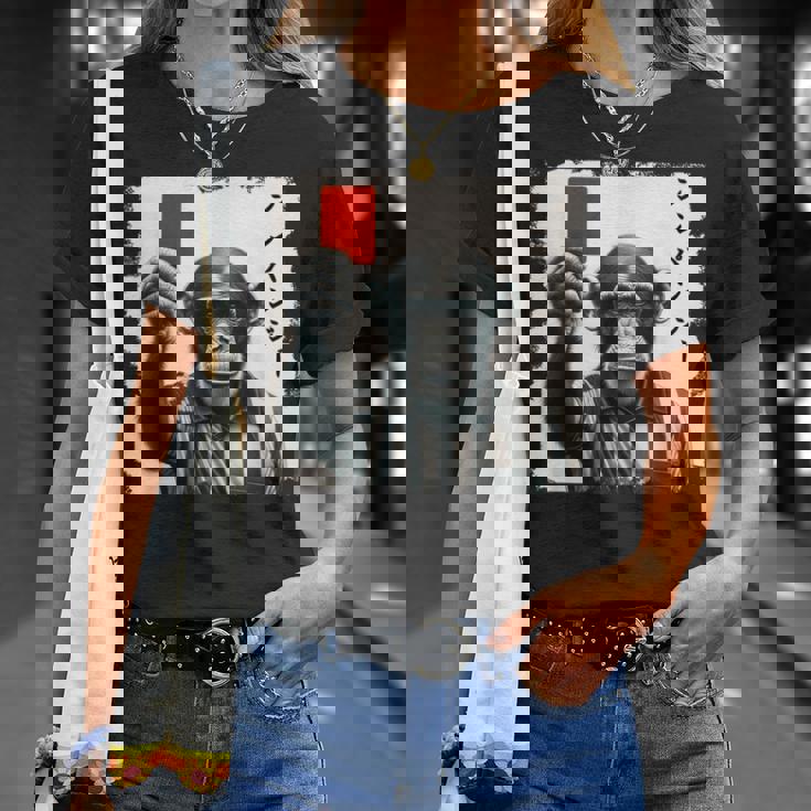 「シンパンジー」審判 シンパン チンパンジー レッドカード 猿 サル スポーツ サッカー 日本語 カタカナ かっこいい Tシャツ 彼女への贈り物