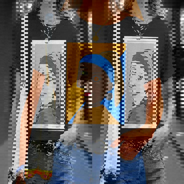 【ピカソ風】真珠の耳飾りの少女／フェルメール（パロディ）【世界の名画】面白い 美術館アート Tシャツ 彼女への贈り物