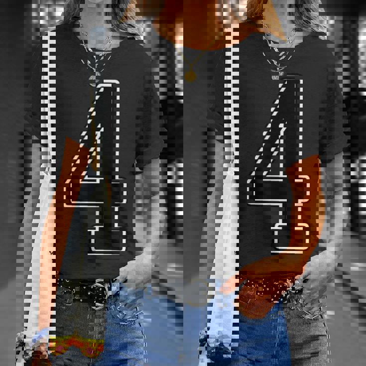 【両面プリント・表裏】4 数字 背番号・胸 ユニフォーム ナンバー【ブラック／黒の文字】スポーツ 部活 チーム 野球 Tシャツ 彼女への贈り物