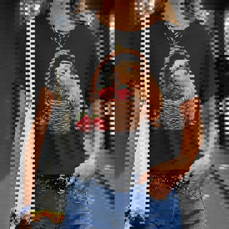 いちご モルモット いちご 野生動物 かわいい モルモット Tシャツ 彼女への贈り物