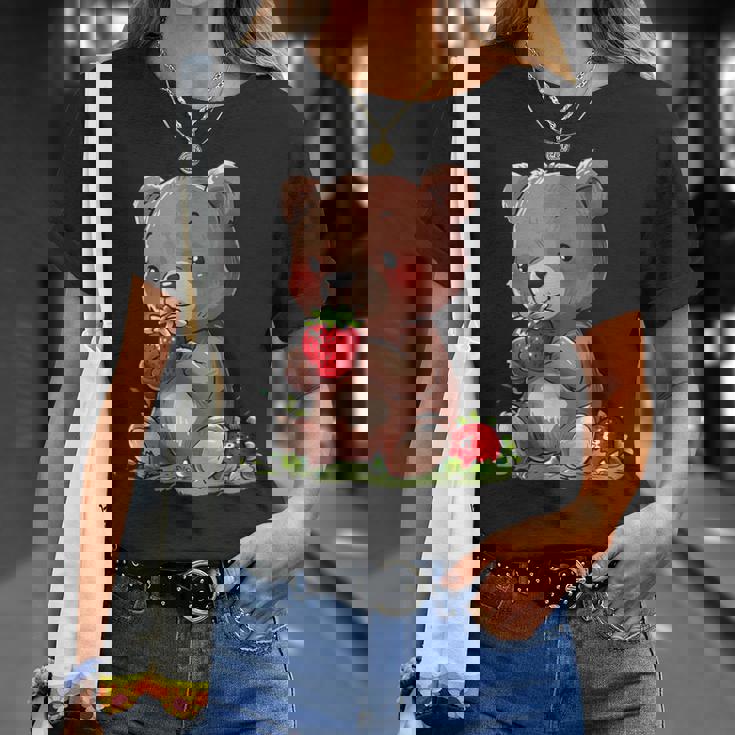 いちごくま かわいい くま 作品 描画 いちご フルーツ Tシャツ 彼女への贈り物