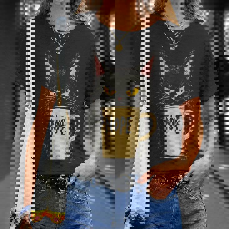 おかしな猫 コーヒーマグと黒猫 Nope Tシャツ 彼女への贈り物