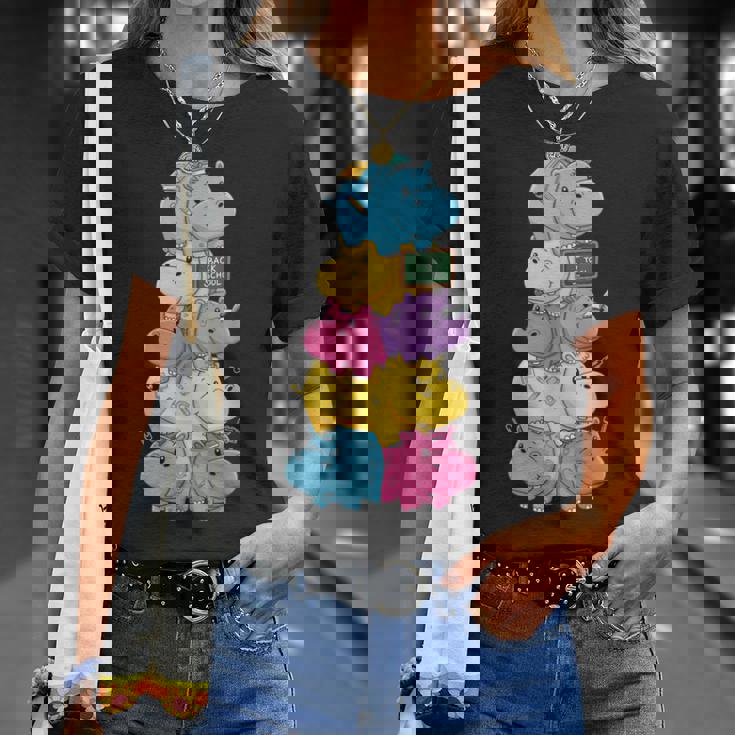 おもしろカバ カラフル レインボー 新学期 キッズ 男の子 女の子 Tシャツ 彼女への贈り物