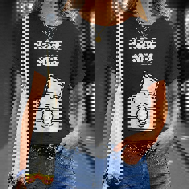 お願い スマイル アート オブ 写真 カメラマン カメラマン Tシャツ 彼女への贈り物